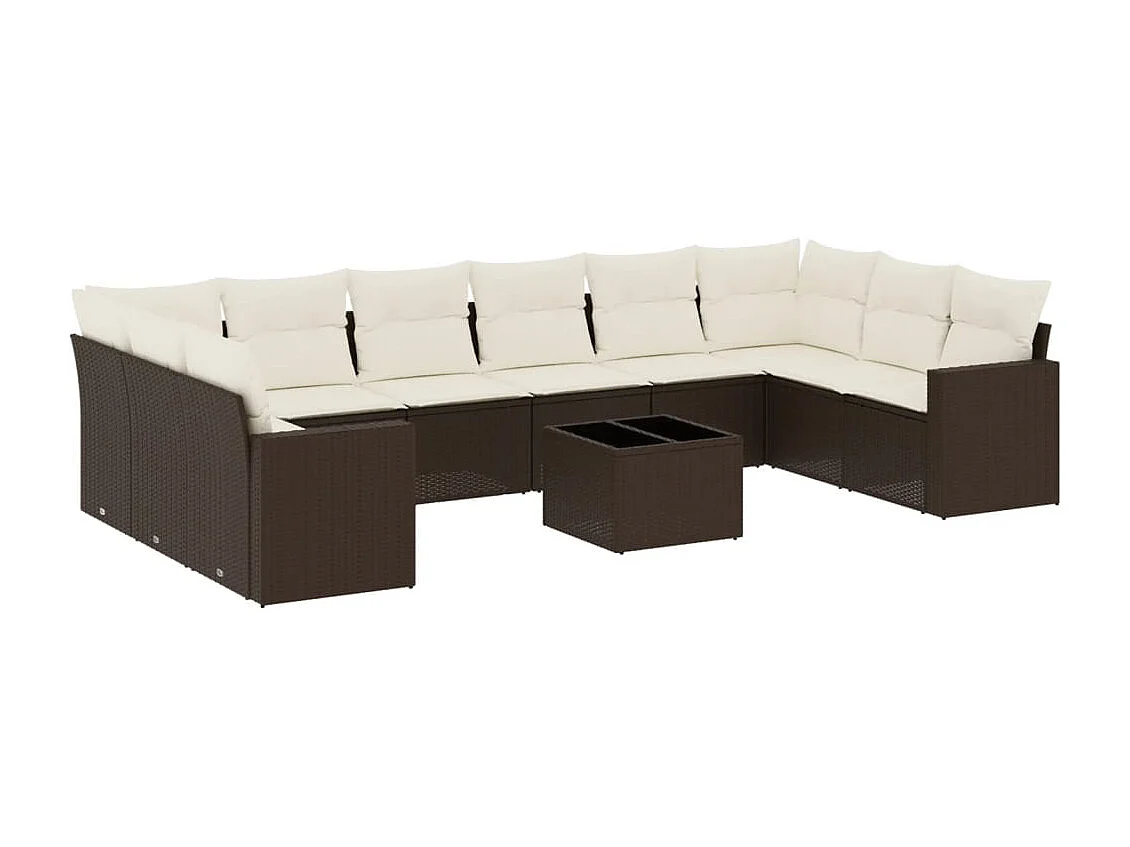 11-delige Loungeset met kussens poly rattan bruin