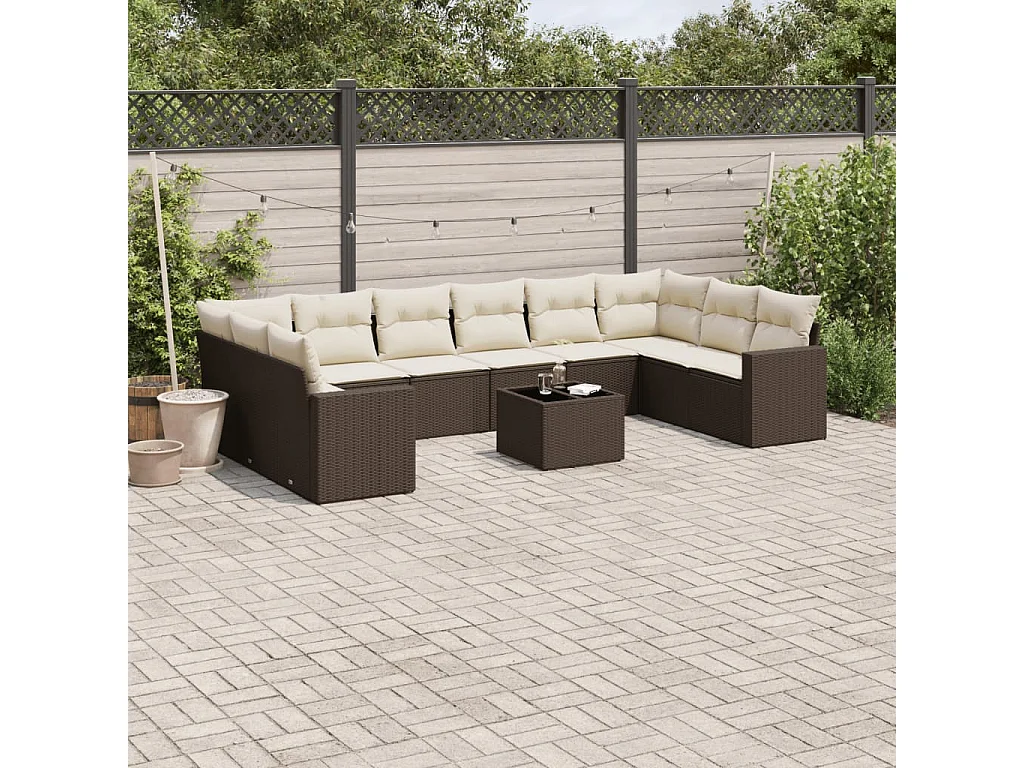 11-delige Loungeset met kussens poly rattan bruin
