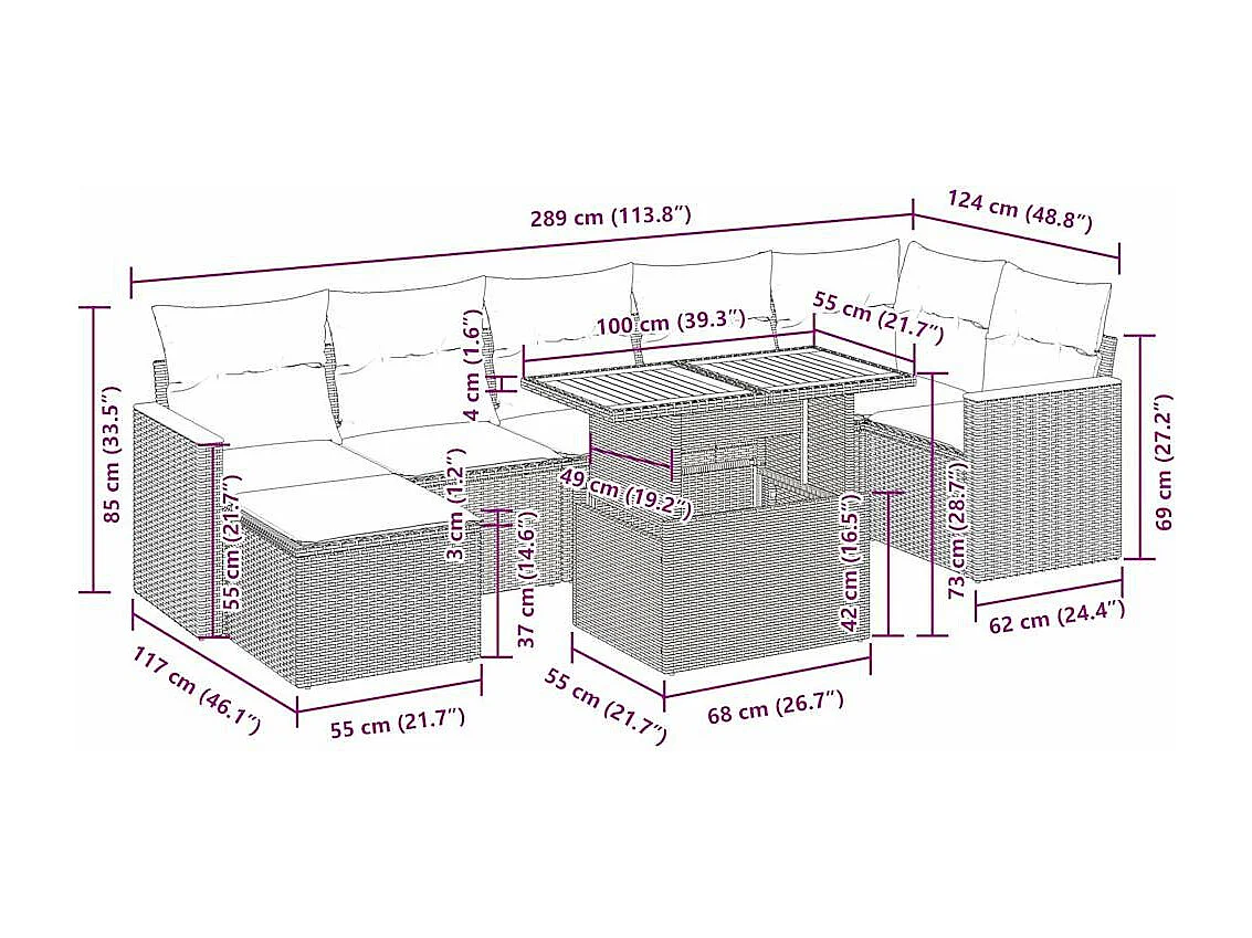 Salon de jardin avec coussins 8 pcs beige résine tressée acacia