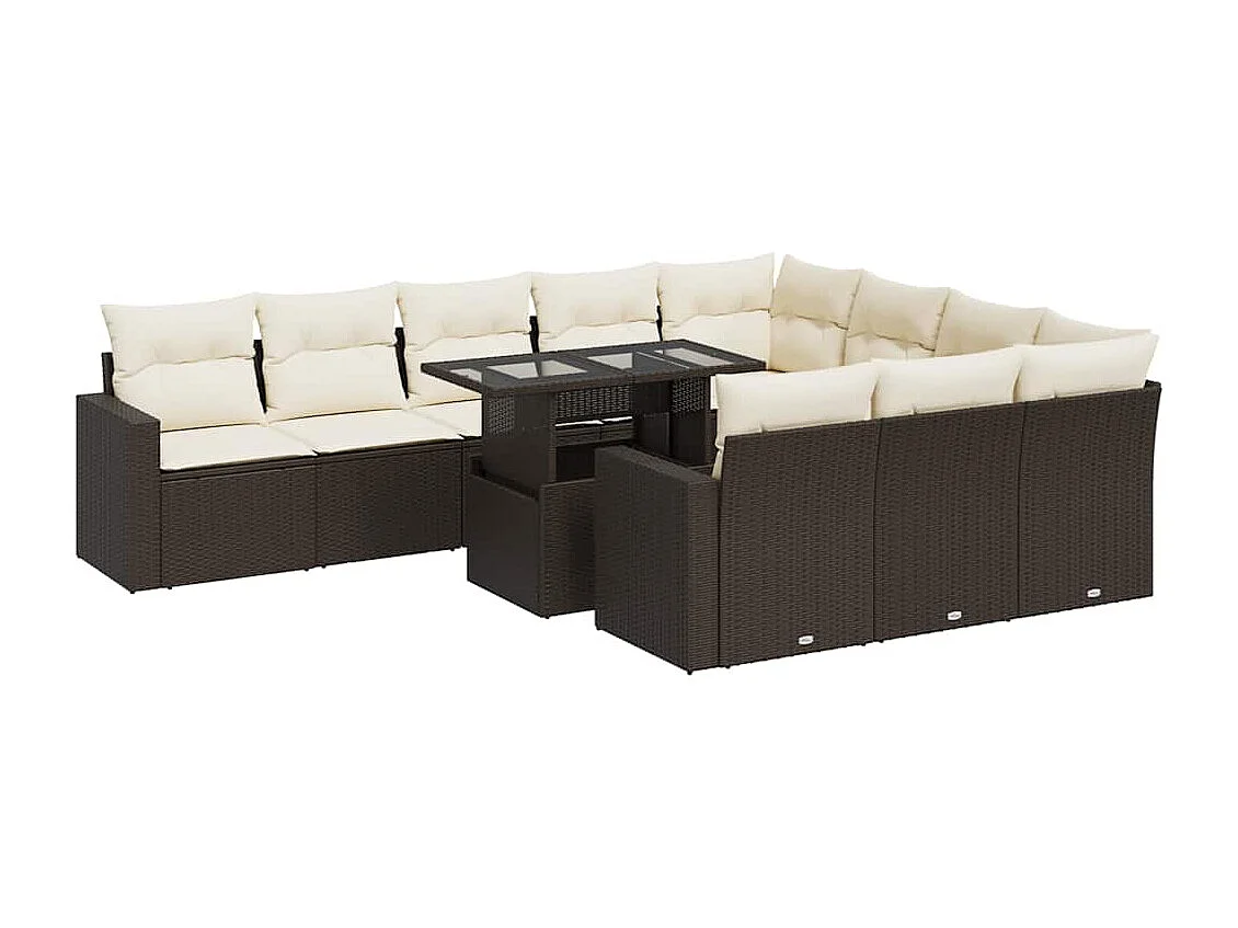 Salon de jardin et coussins 11 pcs marron résine tressée