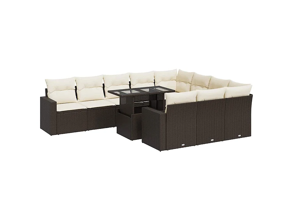Salon de jardin et coussins 11 pcs marron résine tressée