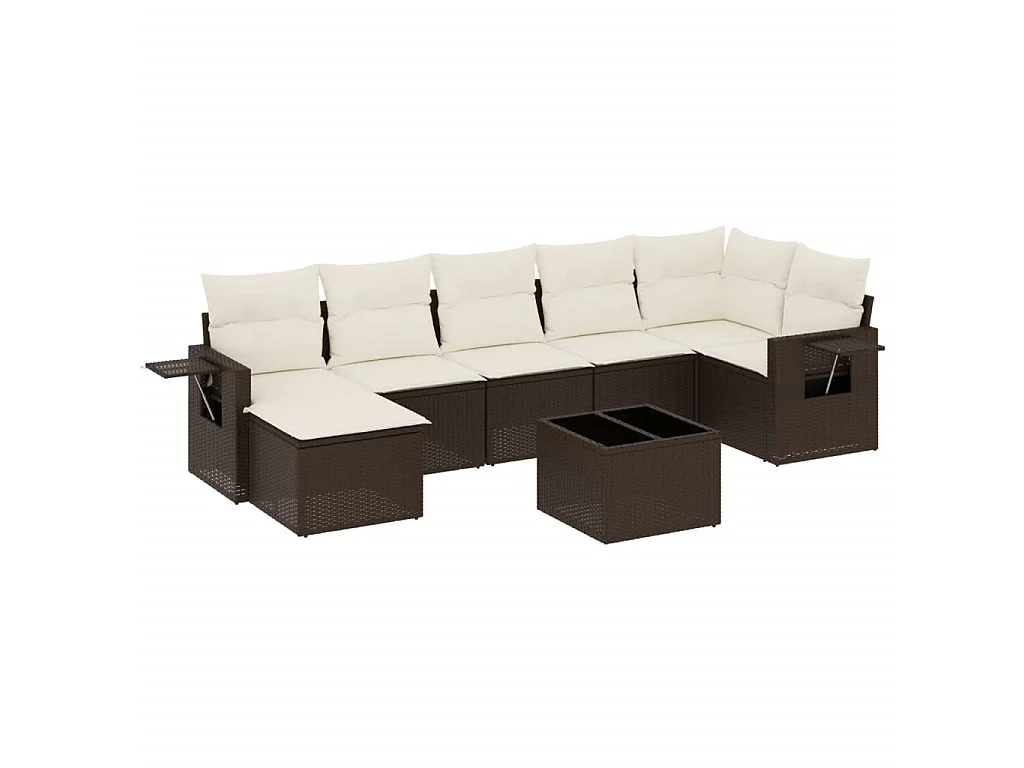8-delige Loungeset met kussens poly rattan bruin