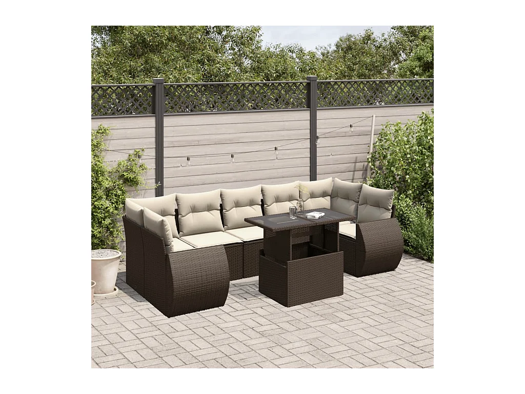 8-tlg. Garten-Sofagarnitur mit Kissen Braun Poly Rattan