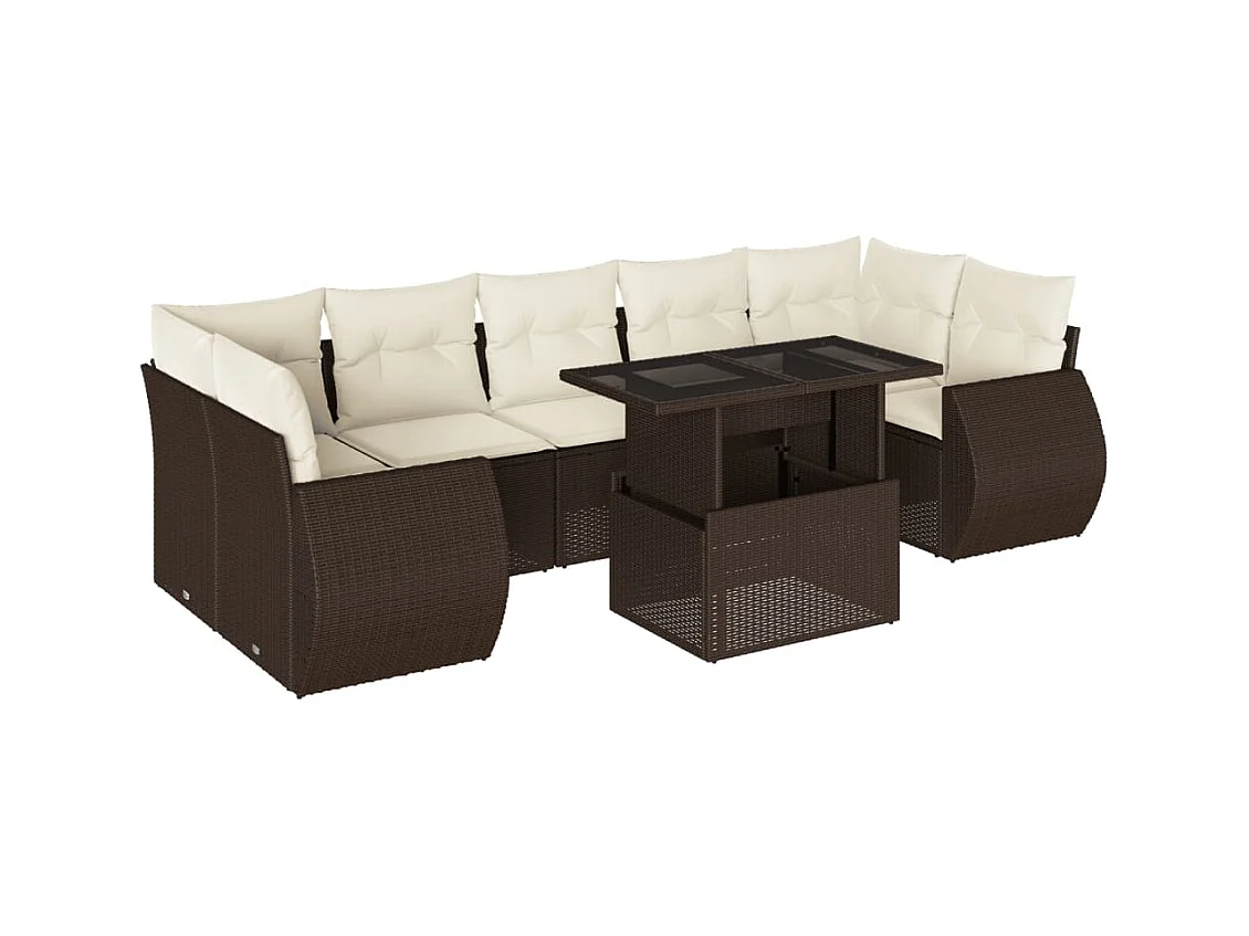Salon de jardin 8 pcs avec coussins marron résine tressée