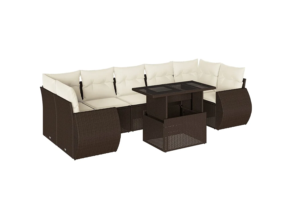 8-tlg. Garten-Sofagarnitur mit Kissen Braun Poly Rattan