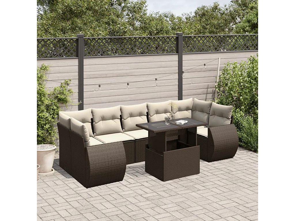 8-tlg. Garten-Sofagarnitur mit Kissen Braun Poly Rattan