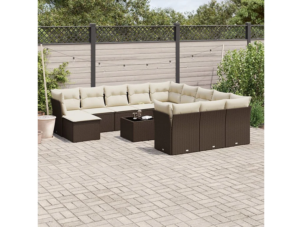 Salon de jardin avec coussins 13 pcs marron résine tressée