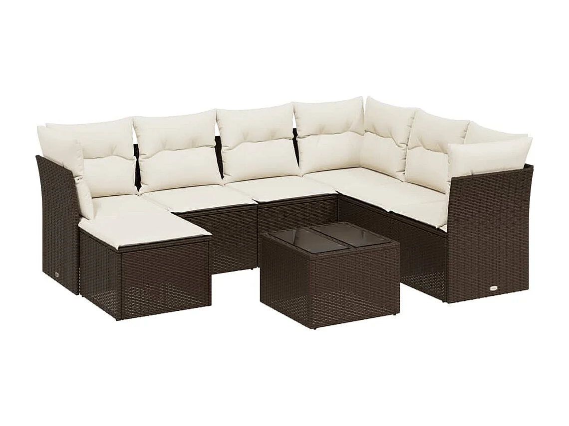 Salon de jardin 8 pcs avec coussins marron résine tressée