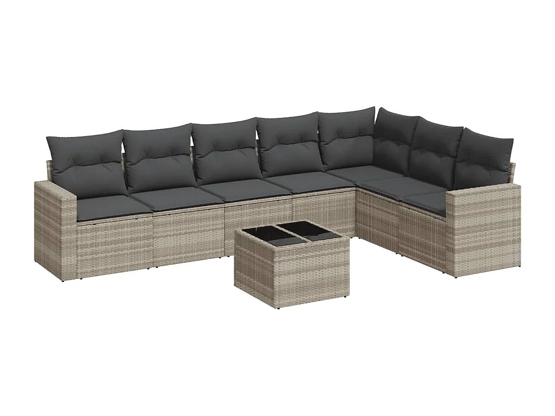 Salon de jardin 8 pcs avec coussins gris clair résine tressée