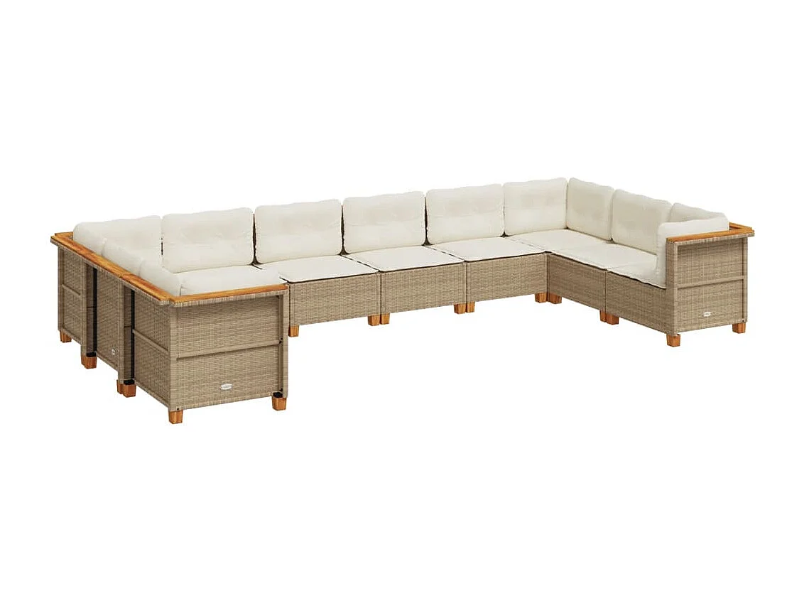 Set Divano da Giardino 10 pz con Cuscini Beige in Polyrattan
