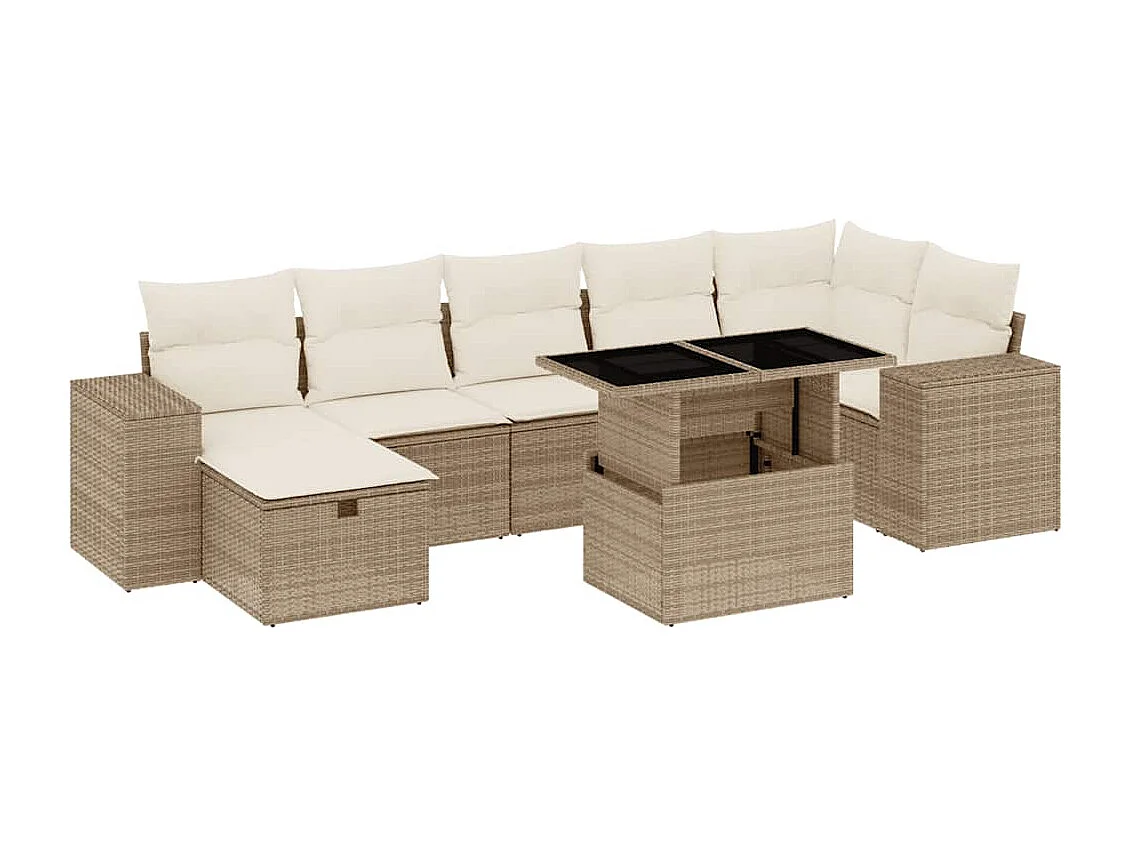 Salon de jardin avec coussins 8 pcs beige résine tressée