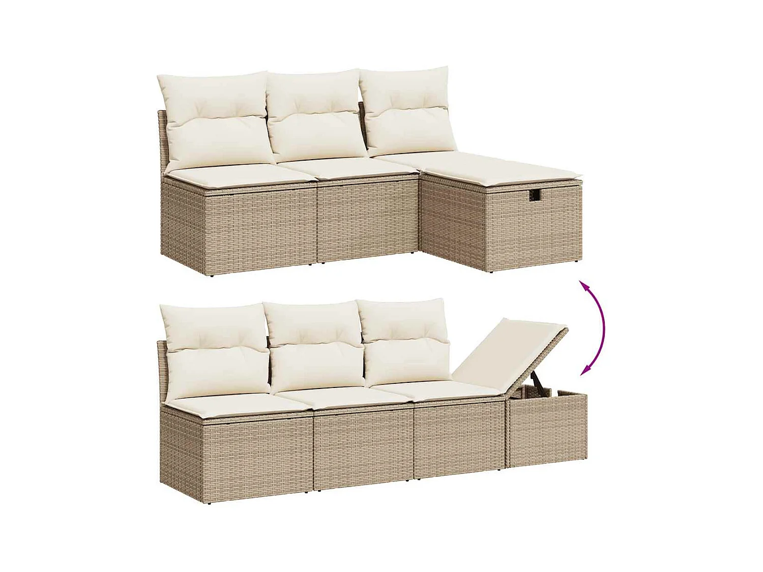 Salon de jardin avec coussins 8 pcs beige résine tressée