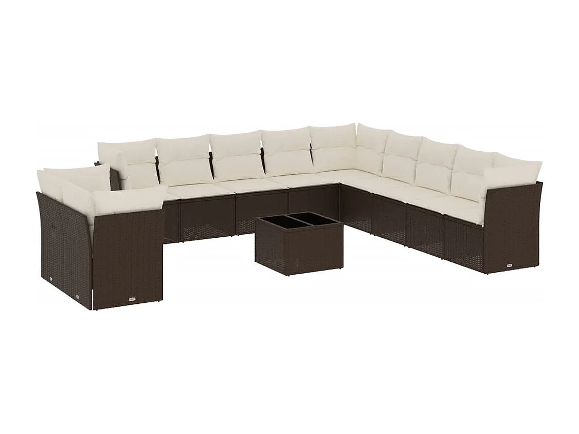 12-delige Loungeset met kussens poly rattan bruin