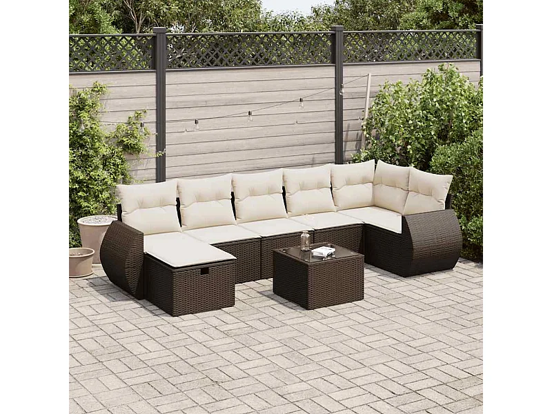 Salon de jardin 8 pcs avec coussins marron résine tressée