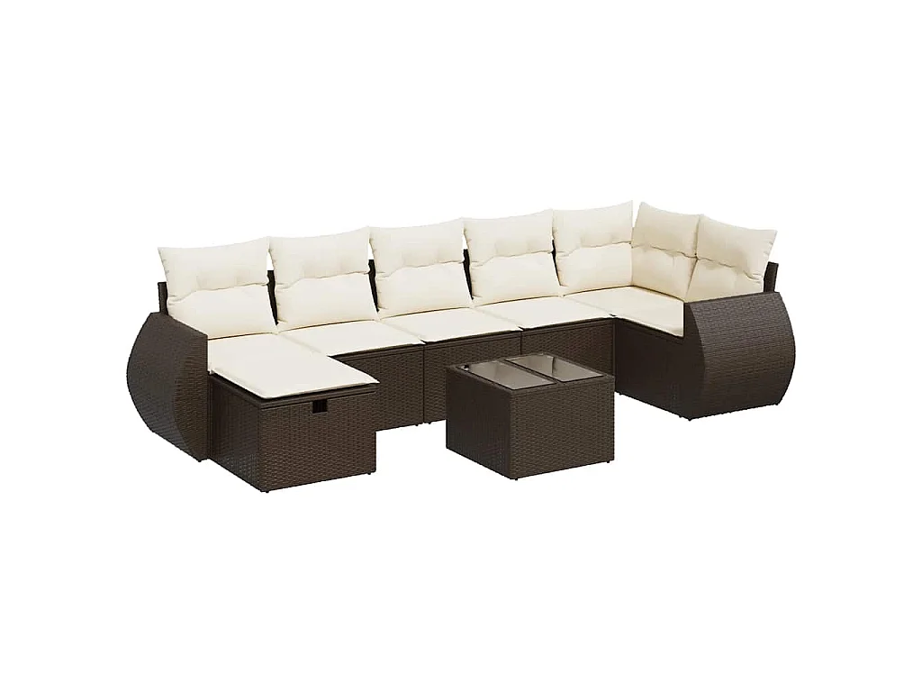 Salon de jardin 8 pcs avec coussins marron résine tressée