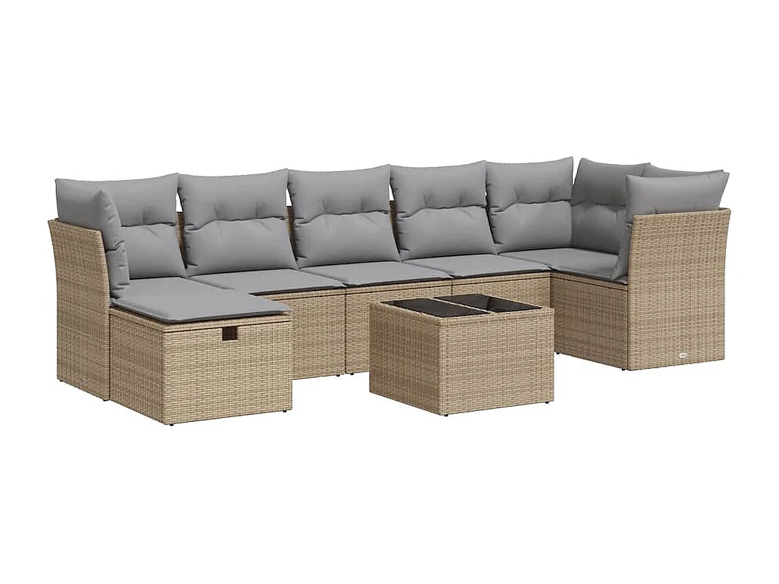 Salon de jardin avec coussins 8 pcs beige résine tressée