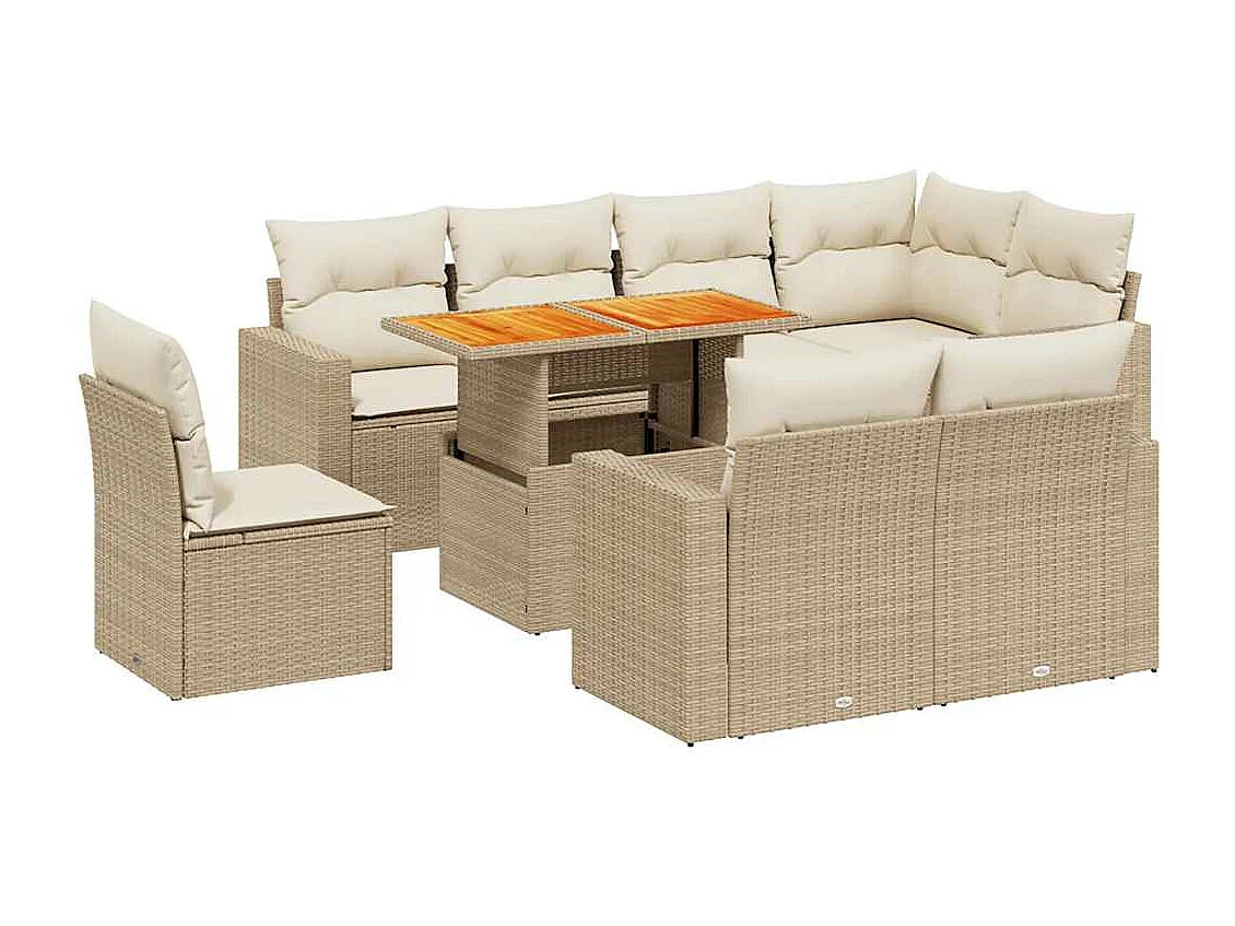 9-delige Loungeset met kussens poly rattan beige