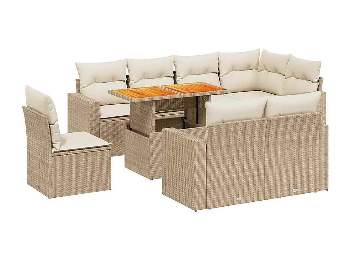 Salon de jardin avec coussins 9 pcs beige résine tressée