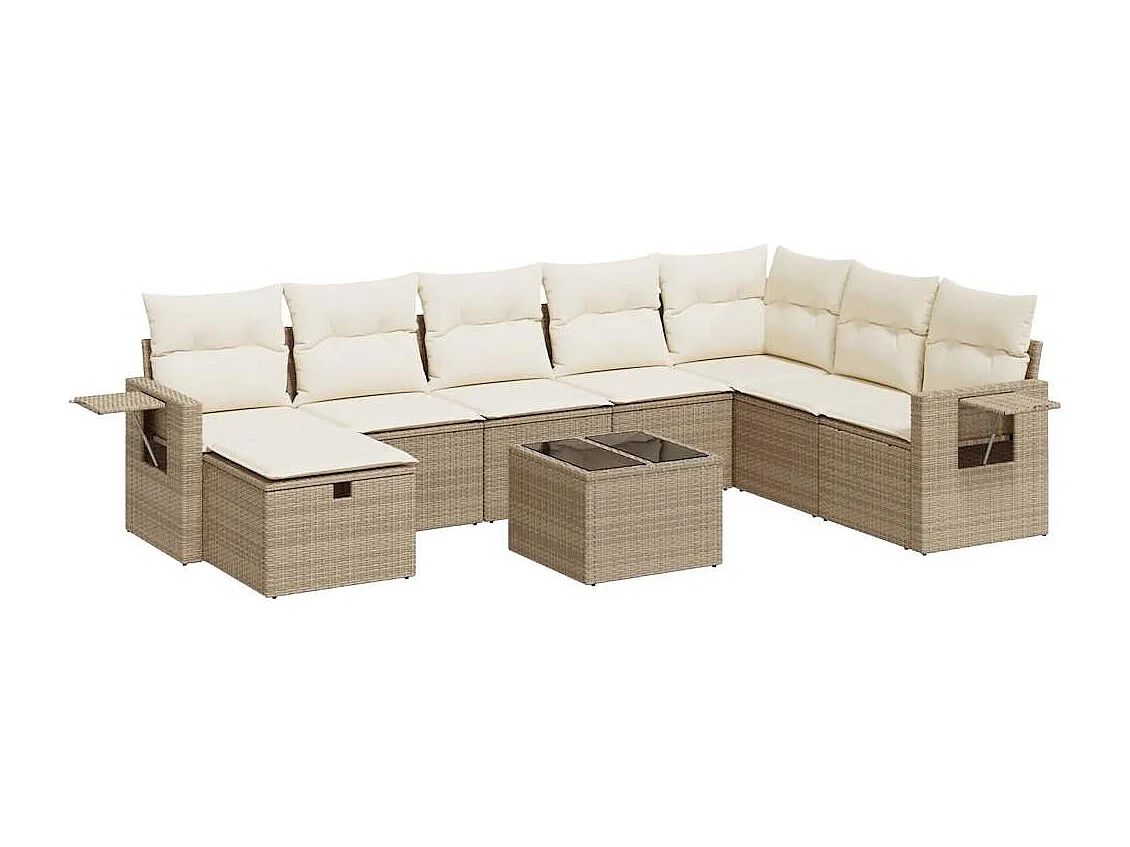 Salon de jardin avec coussins 9 pcs beige résine tressée