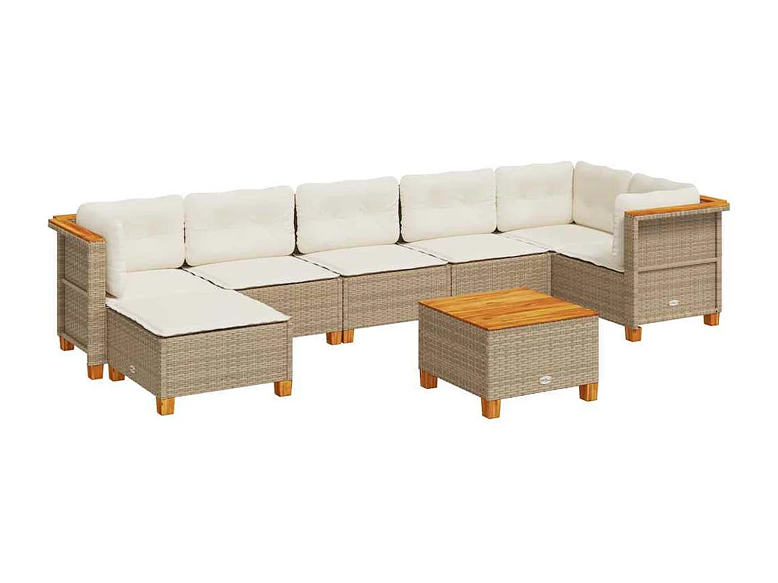 Set Divano da Giardino 8 pz con Cuscini Beige in Polyrattan