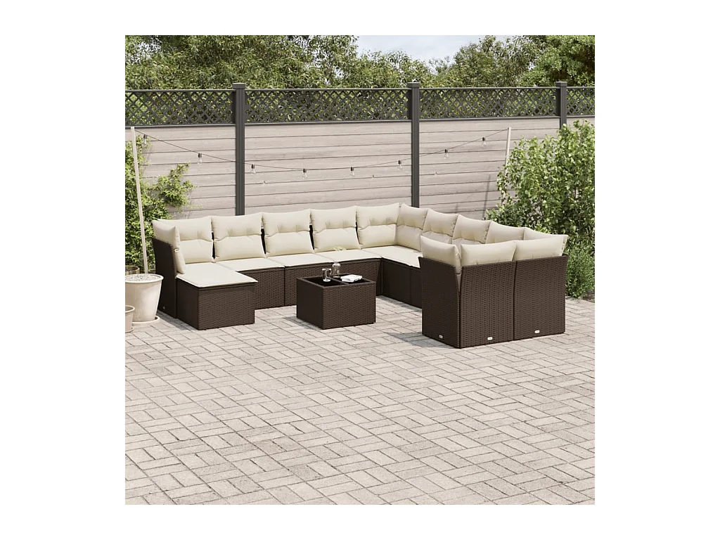 Set Divani da Giardino 12 pz con Cuscini Marrone in Polyrattan