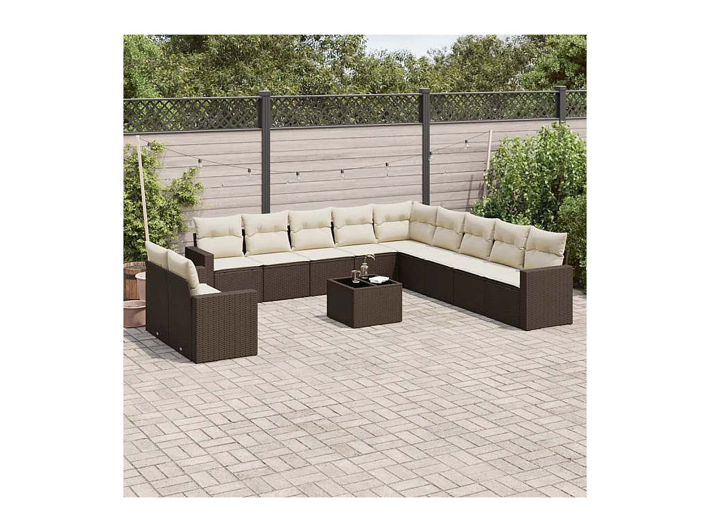 12-tlg. Garten-Sofagarnitur mit Kissen Braun Poly Rattan