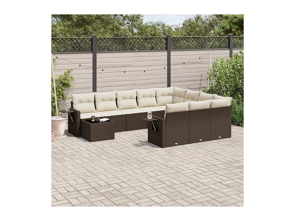 11-delige Loungeset met kussens poly rattan bruin