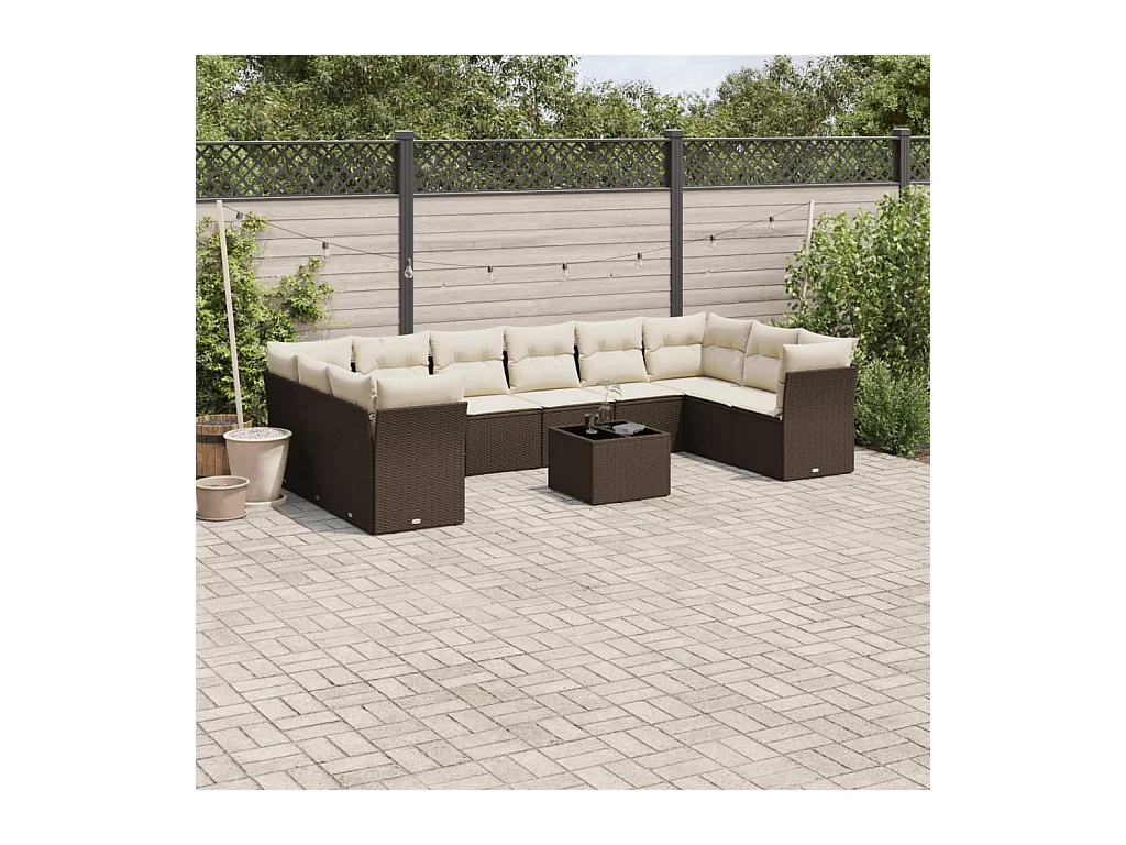 Salon de jardin et coussins 11 pcs marron résine tressée