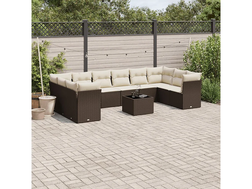 11-delige Loungeset met kussens poly rattan bruin
