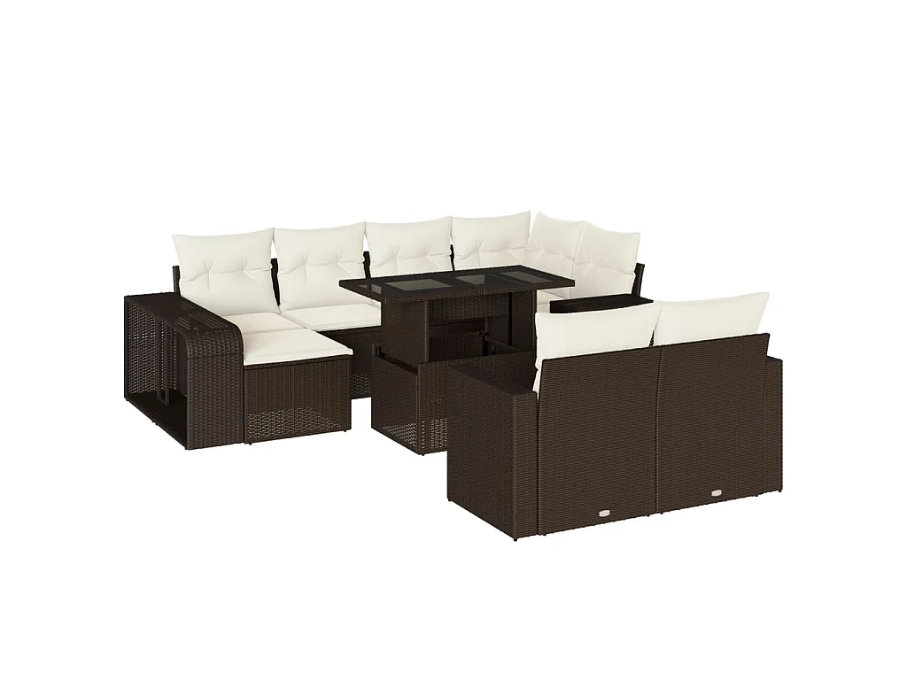 11-tlg. Garten-Sofagarnitur mit Kissen Braun Poly Rattan