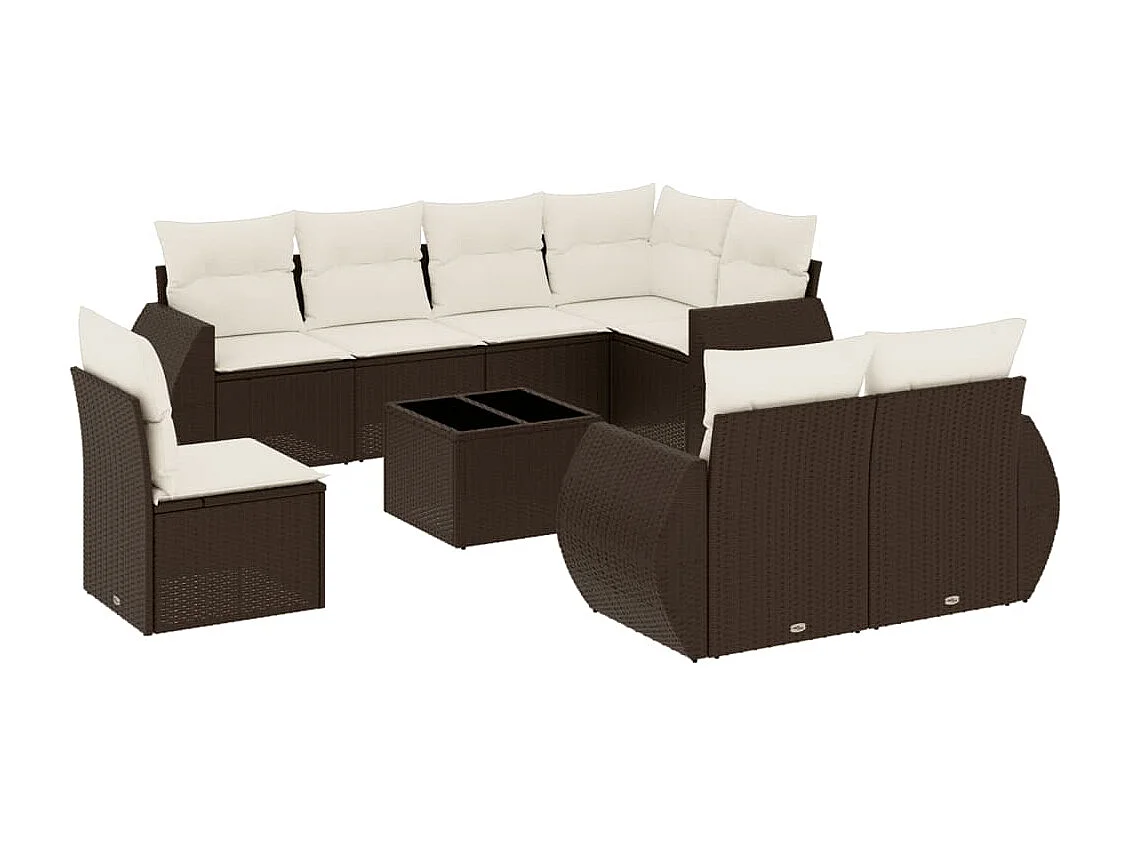 9-tlg. Garten-Sofagarnitur mit Kissen Braun Poly Rattan