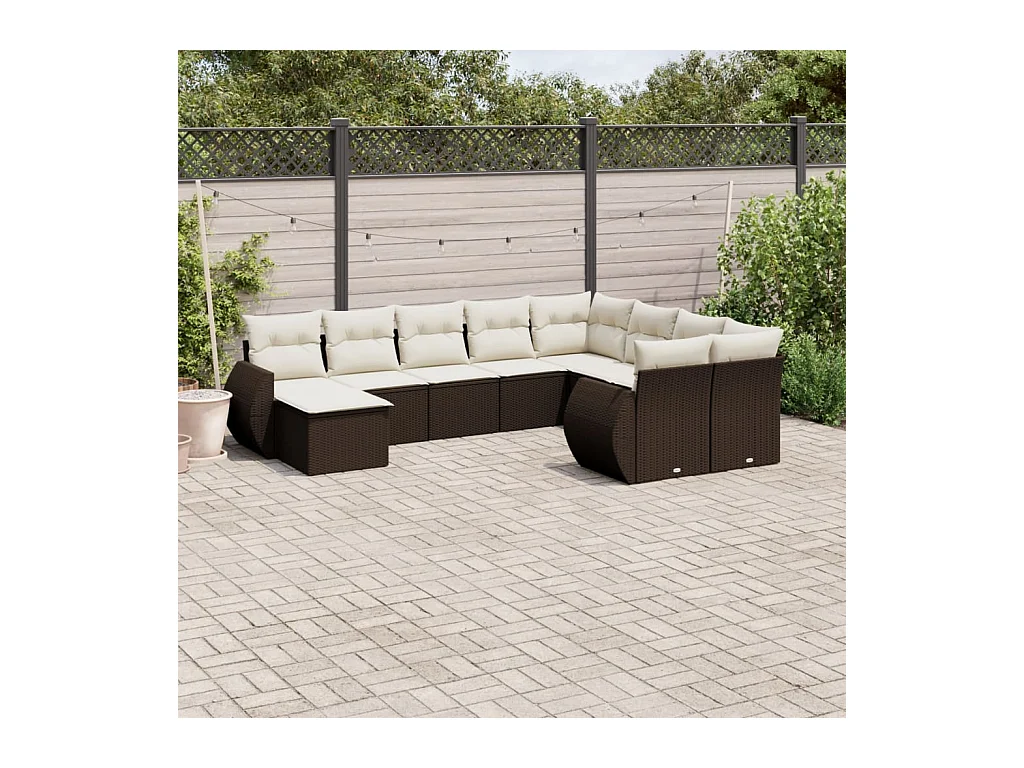 Salon de jardin 10 pcs avec coussins marron résine tressée
