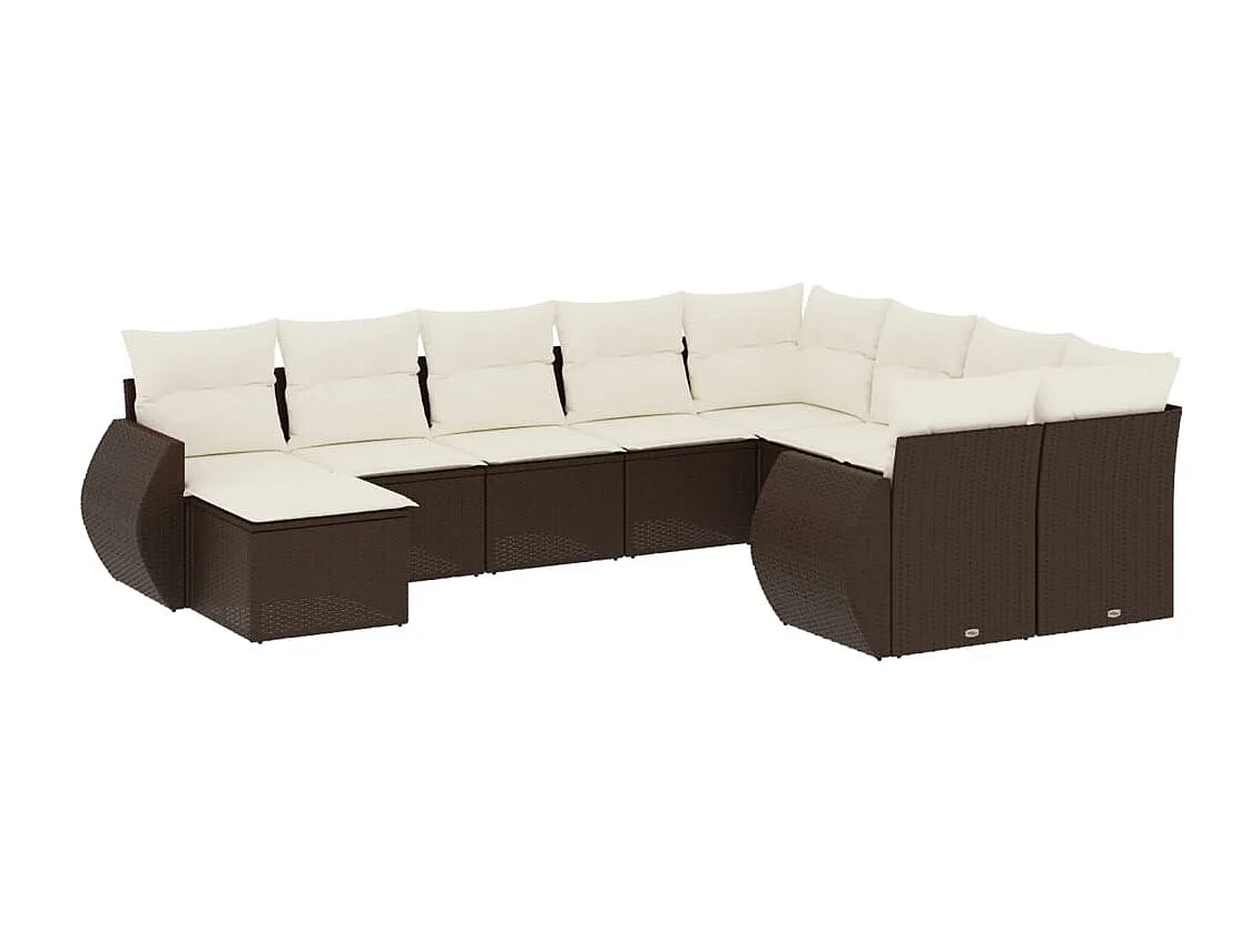 Salon de jardin 10 pcs avec coussins marron résine tressée