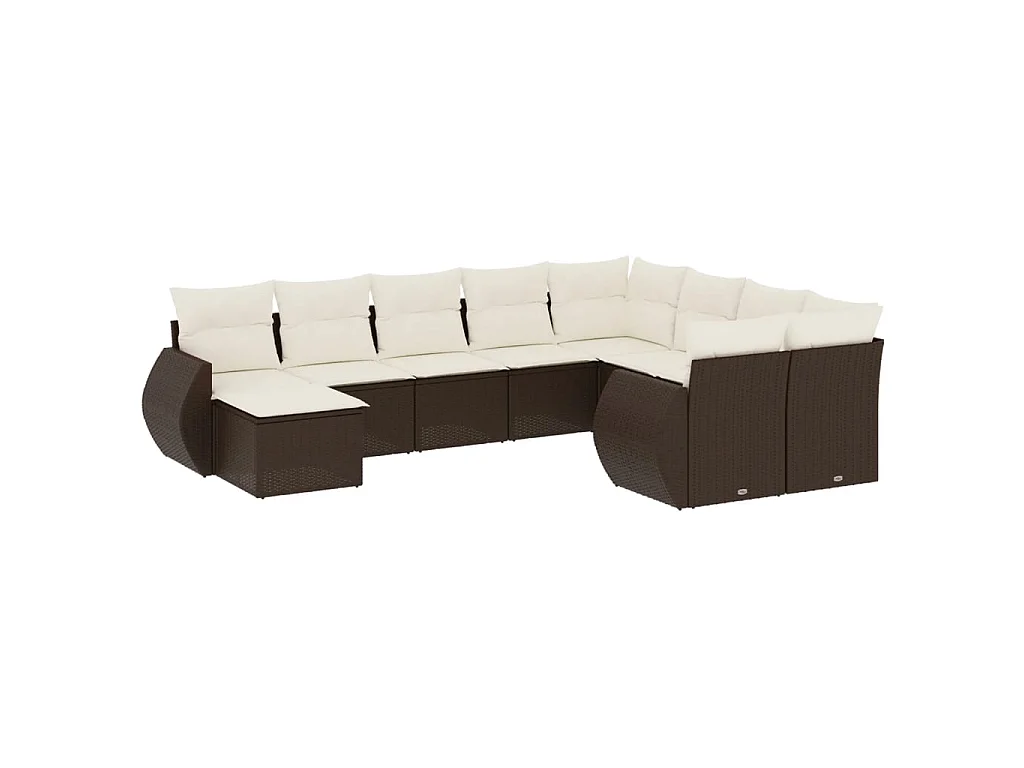 10-delige Loungeset met kussens poly rattan bruin