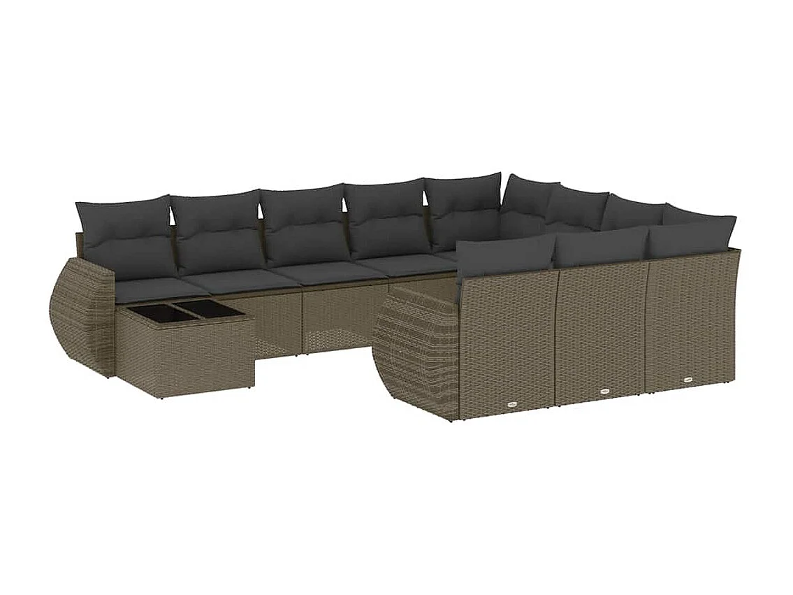 11-tlg. Garten-Sofagarnitur mit Kissen Hellgrau Poly Rattan