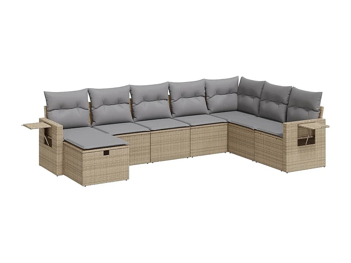 Set Divano da Giardino 8 pz con Cuscini Beige in Polyrattan