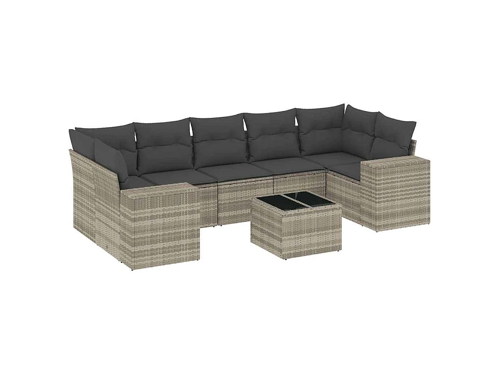 Set Divano da Giardino 8pz con Cuscini Grigio Chiaro Polyrattan