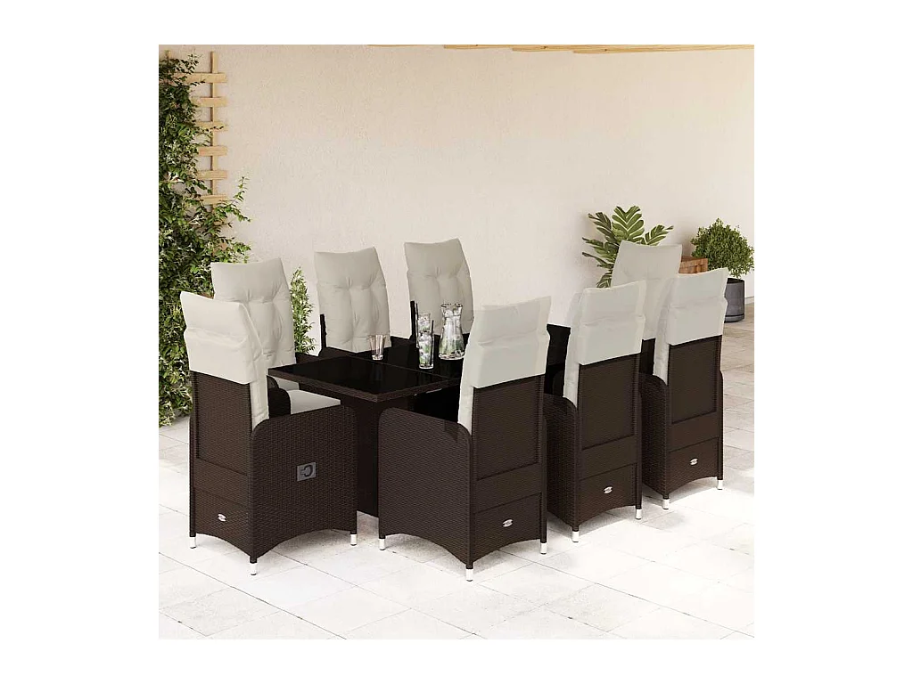 9-tlg. Garten-Bistro-Set mit Kissen Braun Poly Rattan