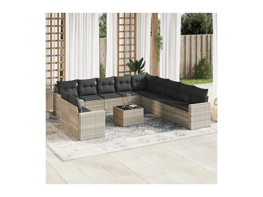 Salon de jardin avec coussins 12 pcs gris clair résine tressée