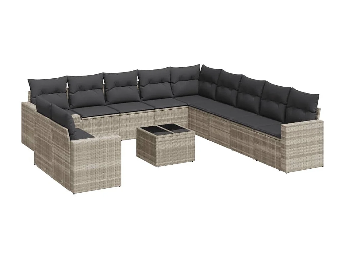 Salon de jardin avec coussins 12 pcs gris clair résine tressée