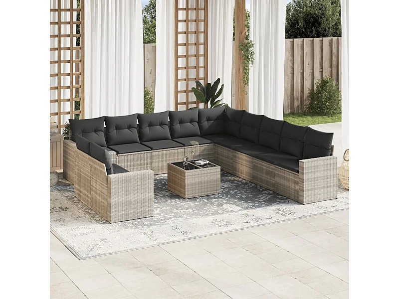 Salon de jardin avec coussins 12 pcs gris clair résine tressée