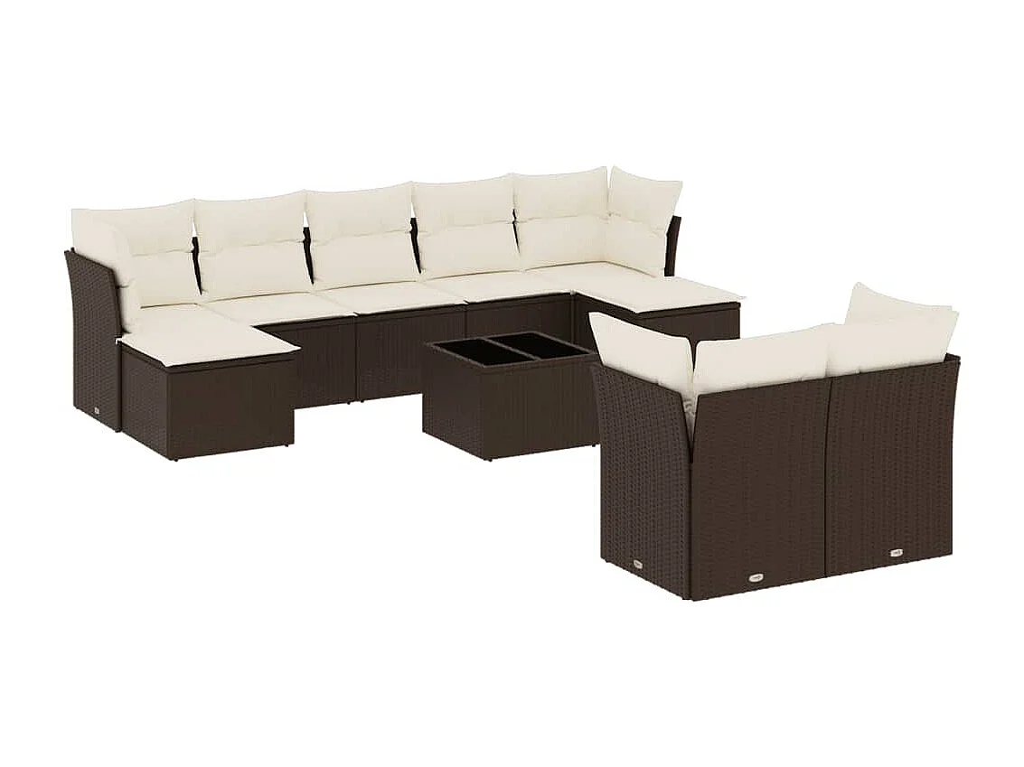 Set Divani da Giardino 10pz con Cuscini in Polyrattan Marrone