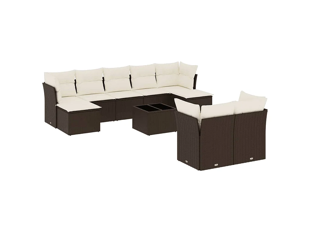 10-delige Loungeset met kussens poly rattan bruin