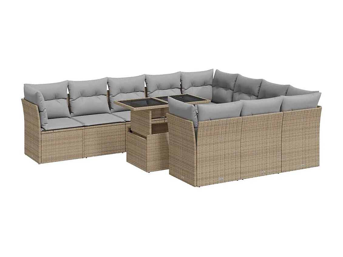 Salon de jardin 11 pcs avec coussins beige résine tressée