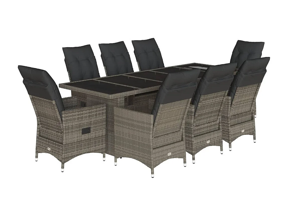 9-delige Bistroset met kussens poly rattan grijs