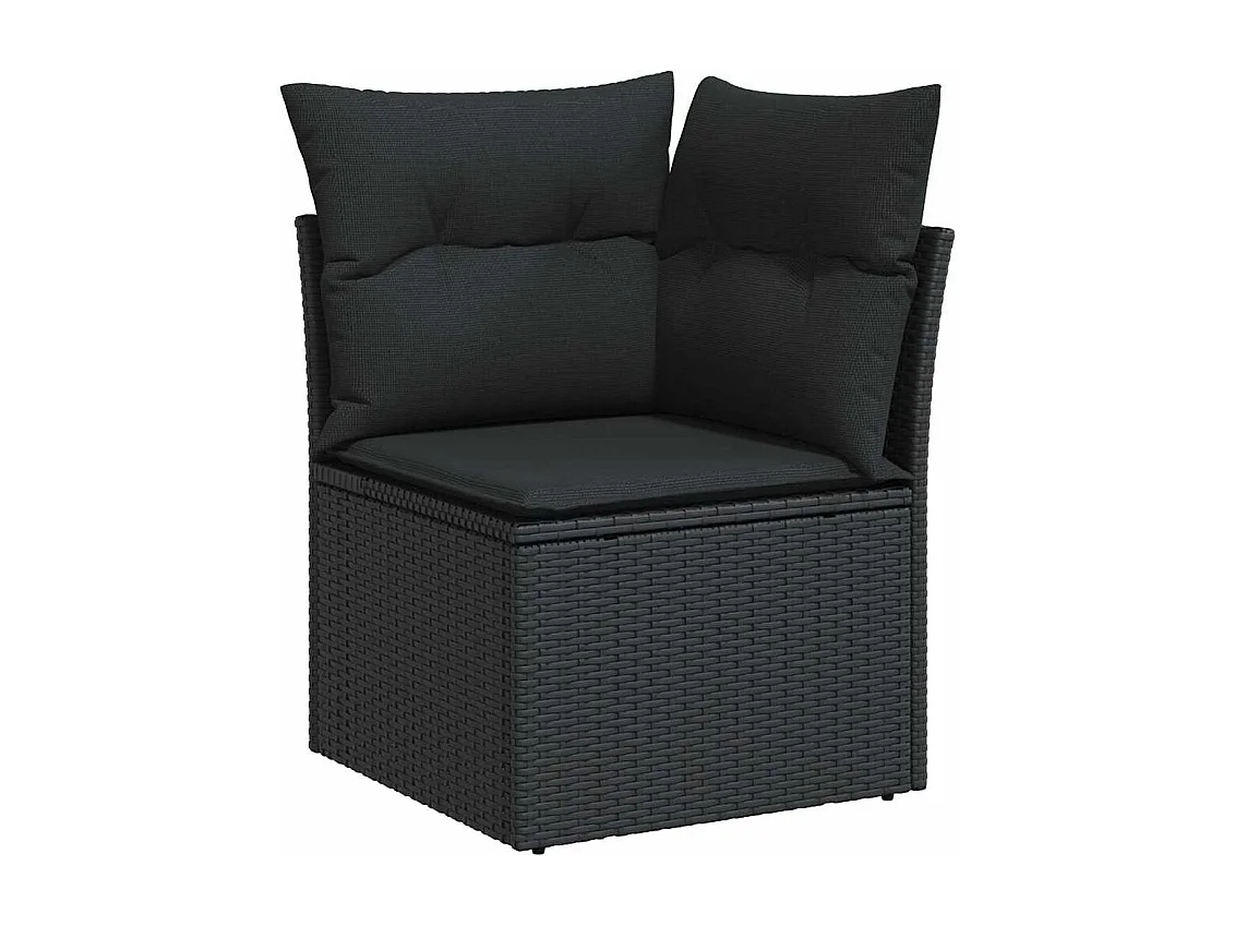 Set Divani da Giardino 9 pz con Cuscini Nero Polyrattan Acacia