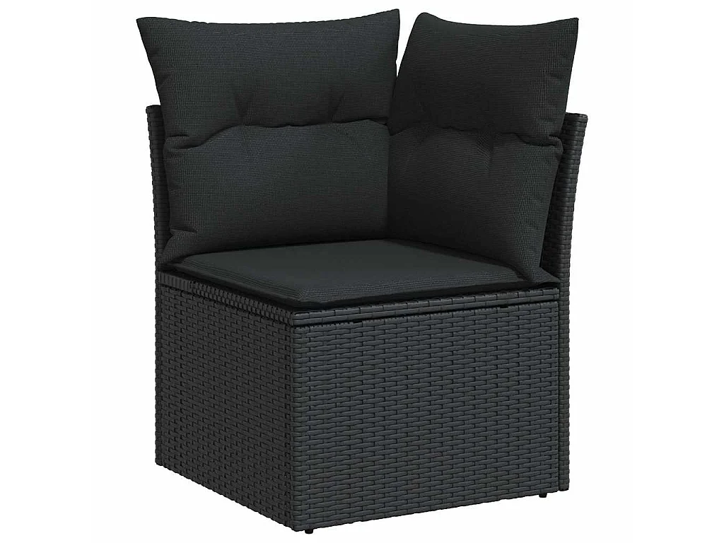 9-delige Loungeset met kussens poly rattan acacia zwart