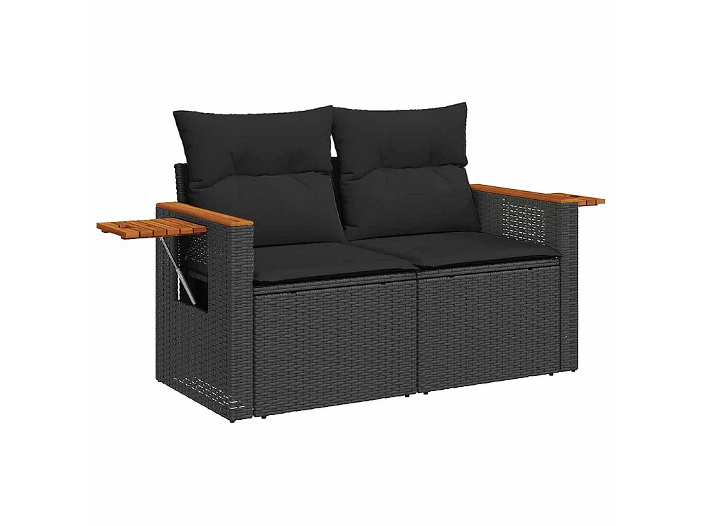 9-delige Loungeset met kussens poly rattan acacia zwart