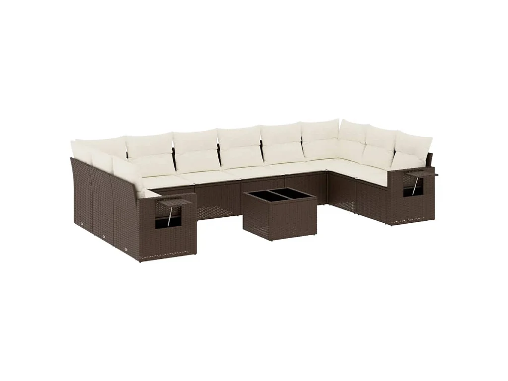 11-tlg. Garten-Sofagarnitur mit Kissen Braun Poly Rattan