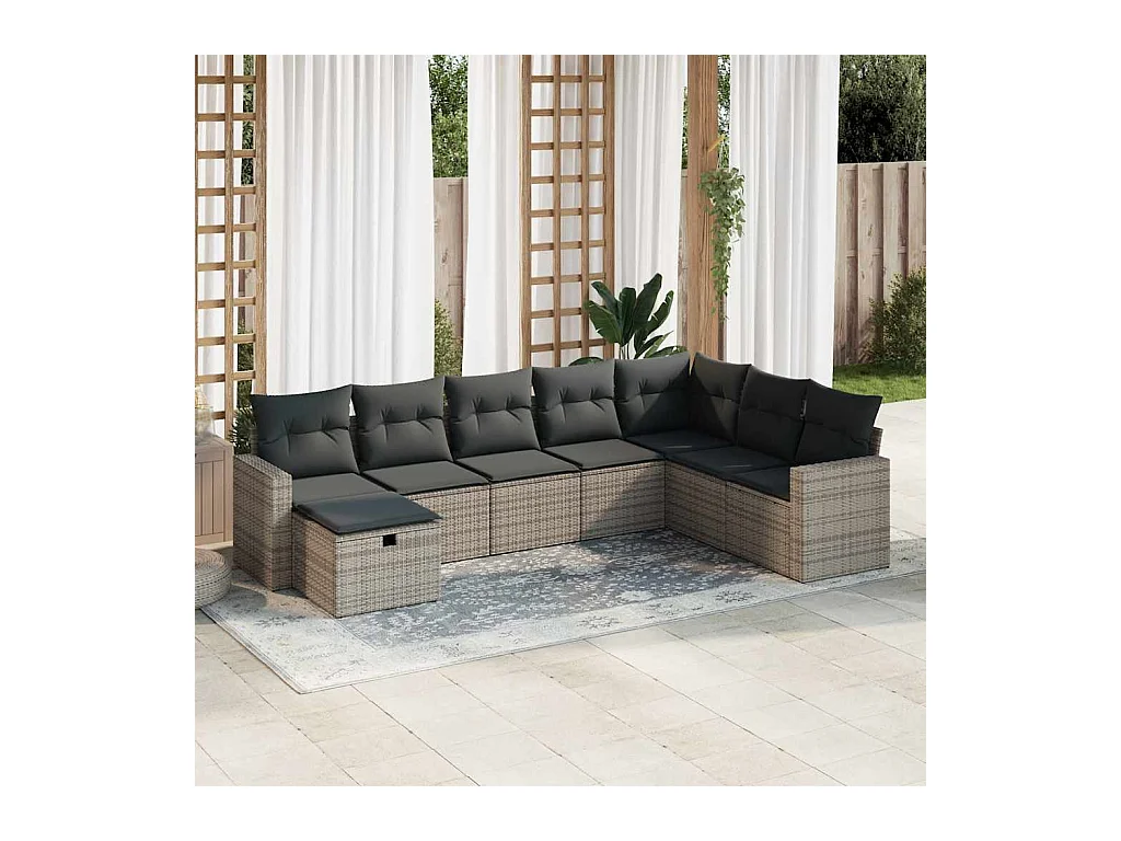8-delige Loungeset met kussens poly rattan grijs